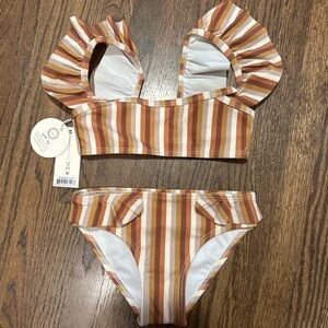Rylee and Cru Multi Stripe Ruffle Bikini Set BNWT